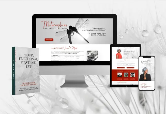 A lead magnet and responsive website displayed on desktop, tablet and phone.