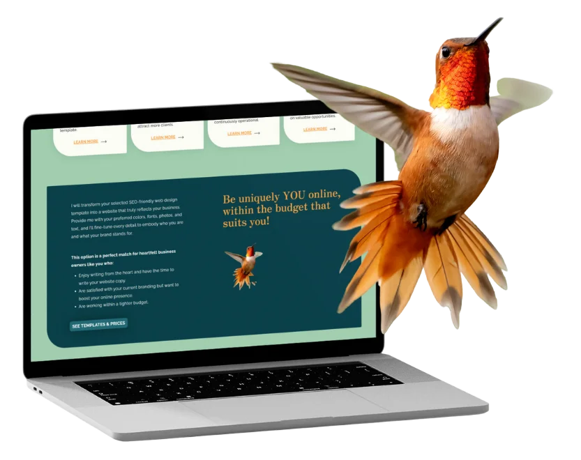 A humingbird that flies out of a laptop. Representing webdesign that speaks to your audience and converts. Website designed and hosted by Reyalize Digital, SEO-friendly Web Design and website hosting